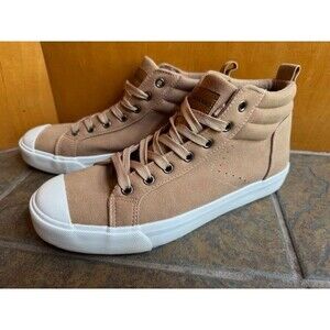 Womens Sz 8 Lucky Brand Brown Beige Tan Hi High Top Suede Sneakers Shoes EUC